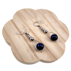 Dames RVS Haakoorbellen met Donkerblauwe Kristal Steen - Lengte 48mm