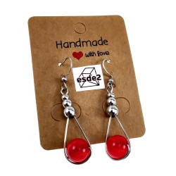 Dames RVS Haakoorbellen met Rode Carneoolagaat Steen - Lengte 48mm