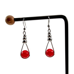 Dames RVS Haakoorbellen met Rode Carneoolagaat Steen - Lengte 48mm
