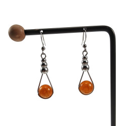 Dames RVS Haakoorbellen met  Orange Drakenader-Agaatsteen Lengte 48mm