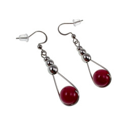 Dames RVS Haakoorbellen met  Fuchsia Drakenader-Agaatsteen Lengte 48mm