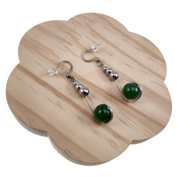Dames RVS Haakoorbellen met  Groene Jadesteen Lengte 48mm Handgemaakt