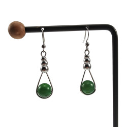 Dames RVS Haakoorbellen met  Groene Jadesteen Lengte 48mm Handgemaakt