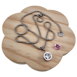 Dames RVS Jasseron-Ketting met Hanger -Twee Verwisselbare Zirkonia