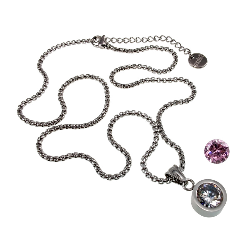 Dames RVS Jasseron-Ketting met Hanger -Twee Verwisselbare Zirkonia