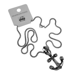 60cm x 3mm Jasseron-ketting + Anker met Schedel Details - RVS- Heren