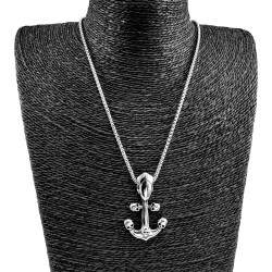 60cm x 3mm Jasseron-ketting + Anker met Schedel Details - RVS- Heren