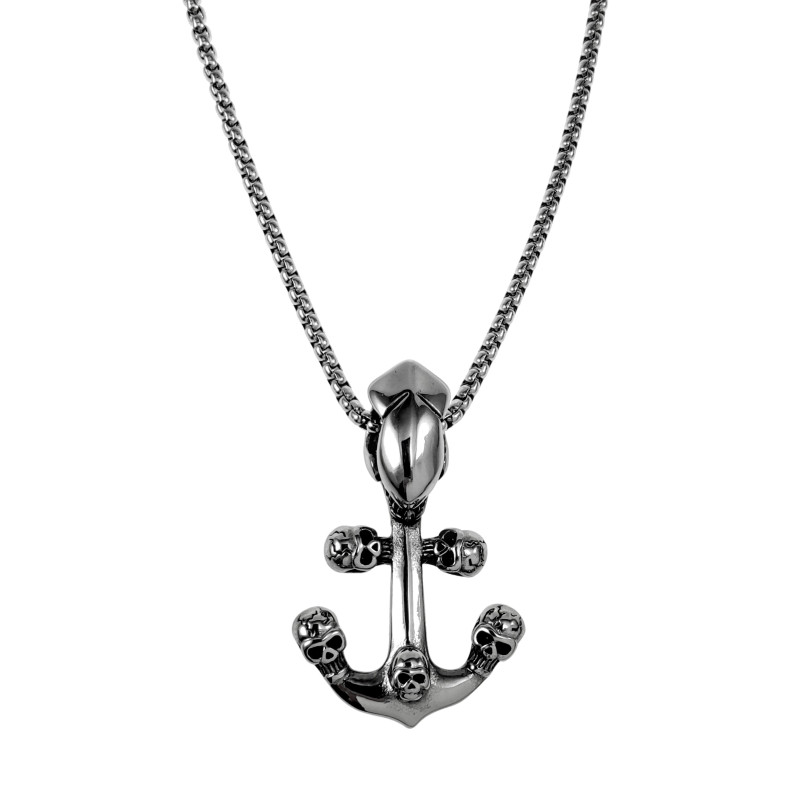 60cm x 3mm Jasseron-ketting + Anker met Schedel Details - RVS- Heren