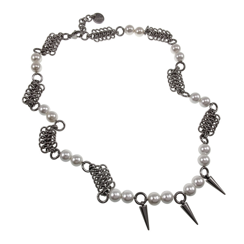 RVS Europese Mesh-Techniek Ketting met Schelpparels en Spike-Hangers