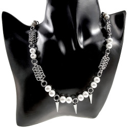 RVS Europese Mesh-Techniek Ketting met Schelpparels en Spike-Hangers