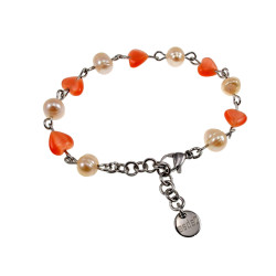 RVS Armband met Zoetwaterparels en Opaal Kattenoog Harten 15 tot 18cm
