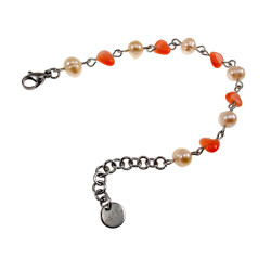 RVS Armband met Zoetwaterparels en Opaal Kattenoog Harten 15 tot 18cm