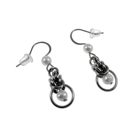 RVS Haakoorbellen met Schelpparels en Byzantijnse Schakel Lengte 35 mm