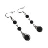 Dames RVS Haakoorbellen met Zwarte Matte Onyx Stenen - Lengte 55 mm