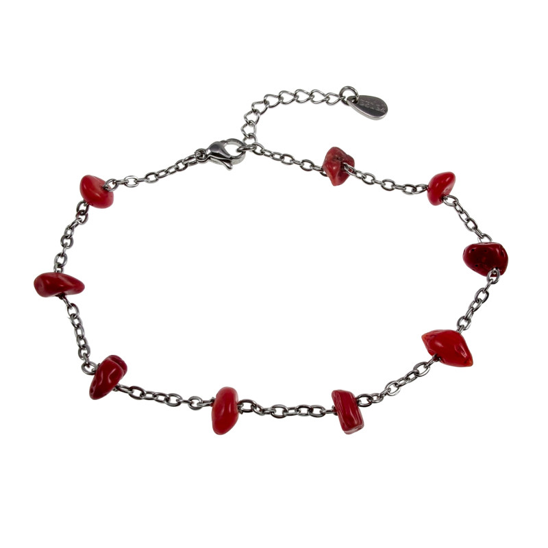 RVS Armband met Rode Natuurstenen Verstelbaar 17 tot 19cm Handgemaakt