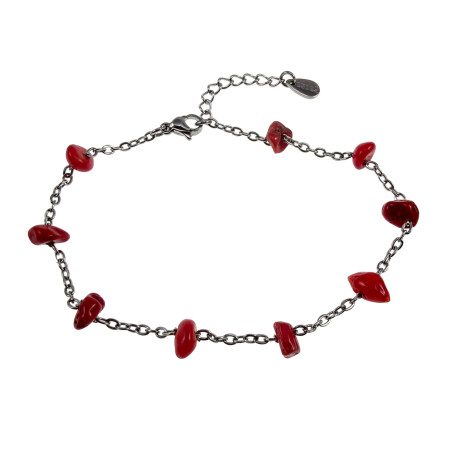 RVS Armband met Rode Natuurstenen Verstelbaar 17 tot 19cm Handgemaakt