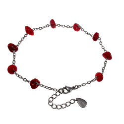 RVS Armband met Rode Natuurstenen Verstelbaar 17 tot 19cm Handgemaakt