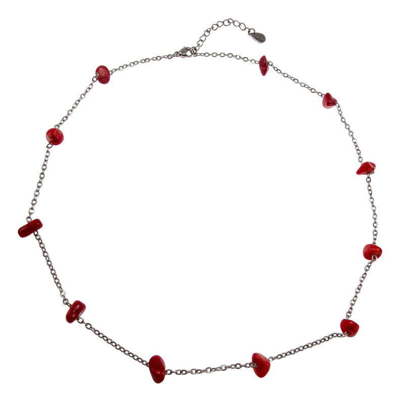 RVS Kabelketting met rode natuurstenen Verstelbaar 45-50cm Handgemaakte