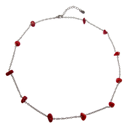 RVS Kabelketting met rode natuurstenen Verstelbaar 45-50cm Handgemaakte