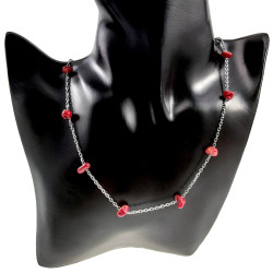 Sieradenset RVS Ketting + armband + oorbellen met Rode Natuursteen