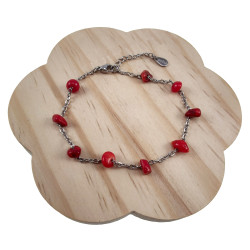 Sieradenset RVS Ketting + armband + oorbellen met Rode Natuursteen