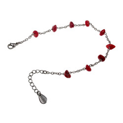 Sieradenset RVS Ketting + armband + oorbellen met Rode Natuursteen