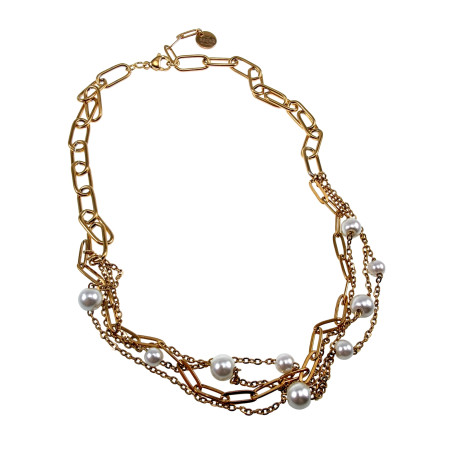 Dames Verguld RVS Paperclip en Kabelketting met Schelpparels