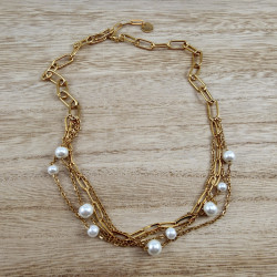 Dames Verguld RVS Paperclip en Kabelketting met Schelpparels