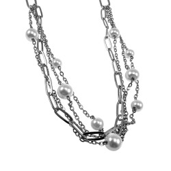 Dames Gepolijst RVS Paperclip en Kabelketting met Schelpparels