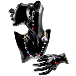 RVS Oorknopjes Bol met Ketting - Kleurrijke Schelpstenen Lengte 74 mm