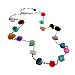 RVS Sieradenset - Kleurrijke Schelpstenen Ketting Armband Oorbellen