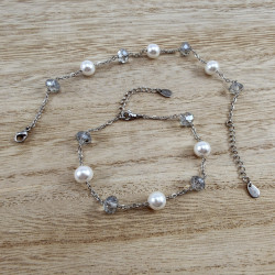 RVS Armband met Oostenrijks Kristal Witte Kristalparels 16 tot 19cm