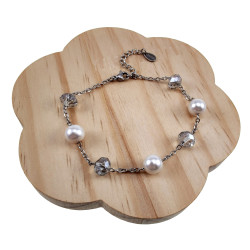 RVS Armband met Oostenrijks Kristal Witte Kristalparels 16 tot 19cm
