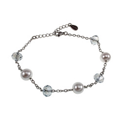 RVS Armband met Oostenrijks Kristal Witte Kristalparels 16 tot 19cm