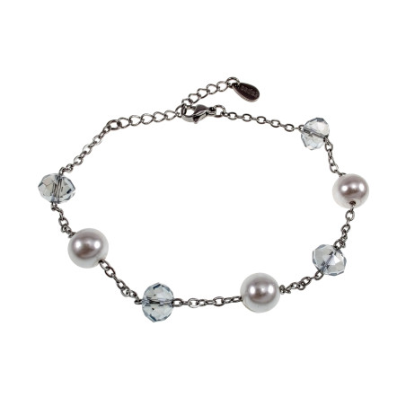 RVS Armband met Oostenrijks Kristal Witte Kristalparels 16 tot 19cm