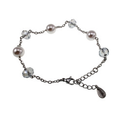 RVS Armband met Oostenrijks Kristal Witte Kristalparels 16 tot 19cm