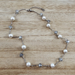 RVS Ketting met Kristalparels en Oostenrijkse Kristallen - 50-55 cm