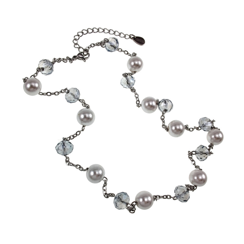 RVS Ketting met Kristalparels en Oostenrijkse Kristallen - 50-55 cm