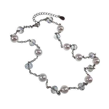 RVS Ketting met Kristalparels en Oostenrijkse Kristallen - 50-55 cm