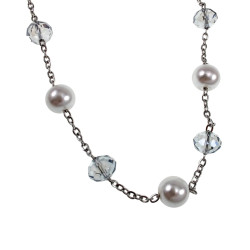 RVS Ketting met Kristalparels en Oostenrijkse Kristallen - 50-55 cm