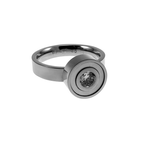 Gepolijst RVS Ring met Parelmoer accent en Verwisselbare Zirkoniasteen