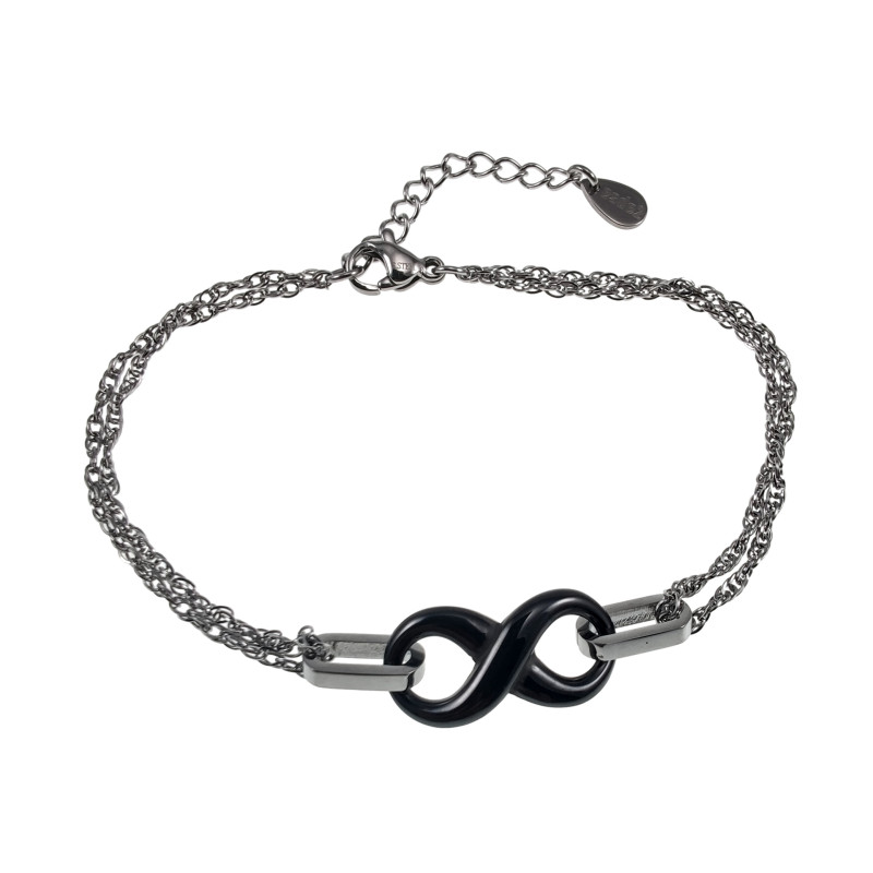 RVS Armband met Zwarte Keramische Oneindigheid Verstelbaar 16 tot 19cm