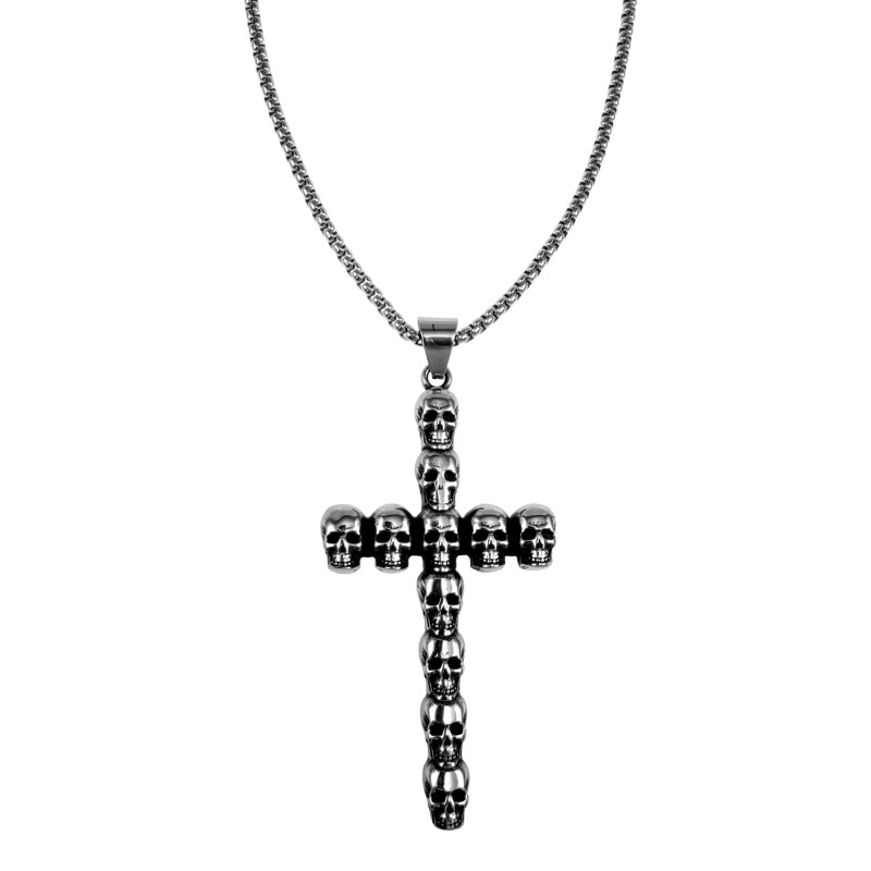 RVS Jasseron-Ketting + Kruis Hanger met Schedel - Ketting 60cm x 3mm