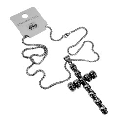 RVS Jasseron-Ketting + Kruis Hanger met Schedel - Ketting 60cm x 3mm