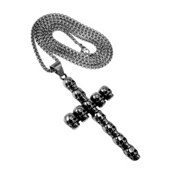 RVS Jasseron-Ketting + Kruis Hanger met Schedel - Ketting 60cm x 3mm