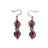 Lange  Haakoorbellen met Rode Kristallen - Lengte 49 mm - Handgemaakt