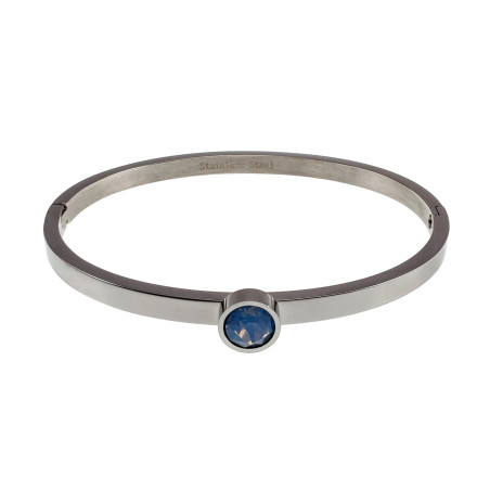 Bangle Dames - RVS - Stijve Armband met Lchtblauwe Matte Zirkonia