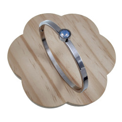 Bangle Dames - RVS - Stijve Armband met Lchtblauwe Matte Zirkonia