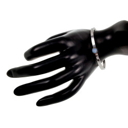 Bangle Dames - RVS - Stijve Armband met Lchtblauwe Matte Zirkonia