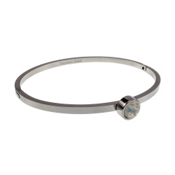 Bangle Dames - RVS - Stijve Armband met Melkwitte Zirkonia
